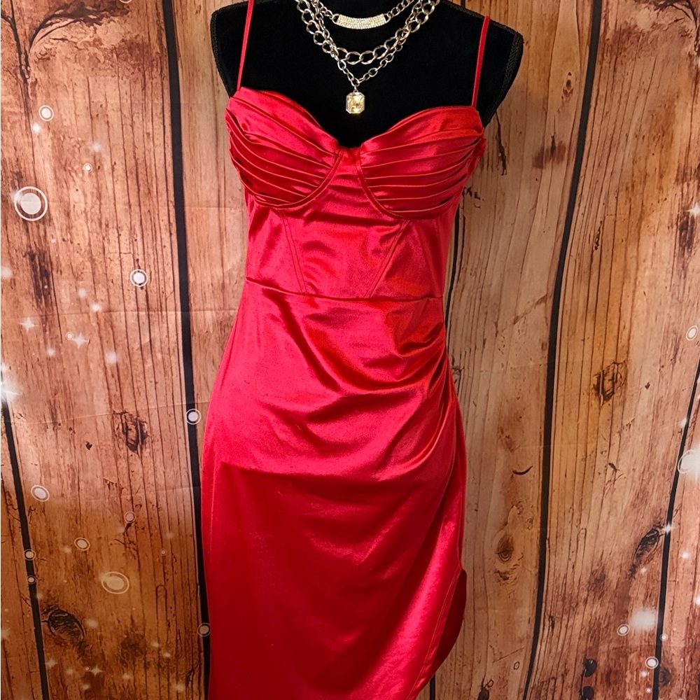 Red Satin Corset High Low Cocktail Formal Dress, Sexy Party dress size Medium